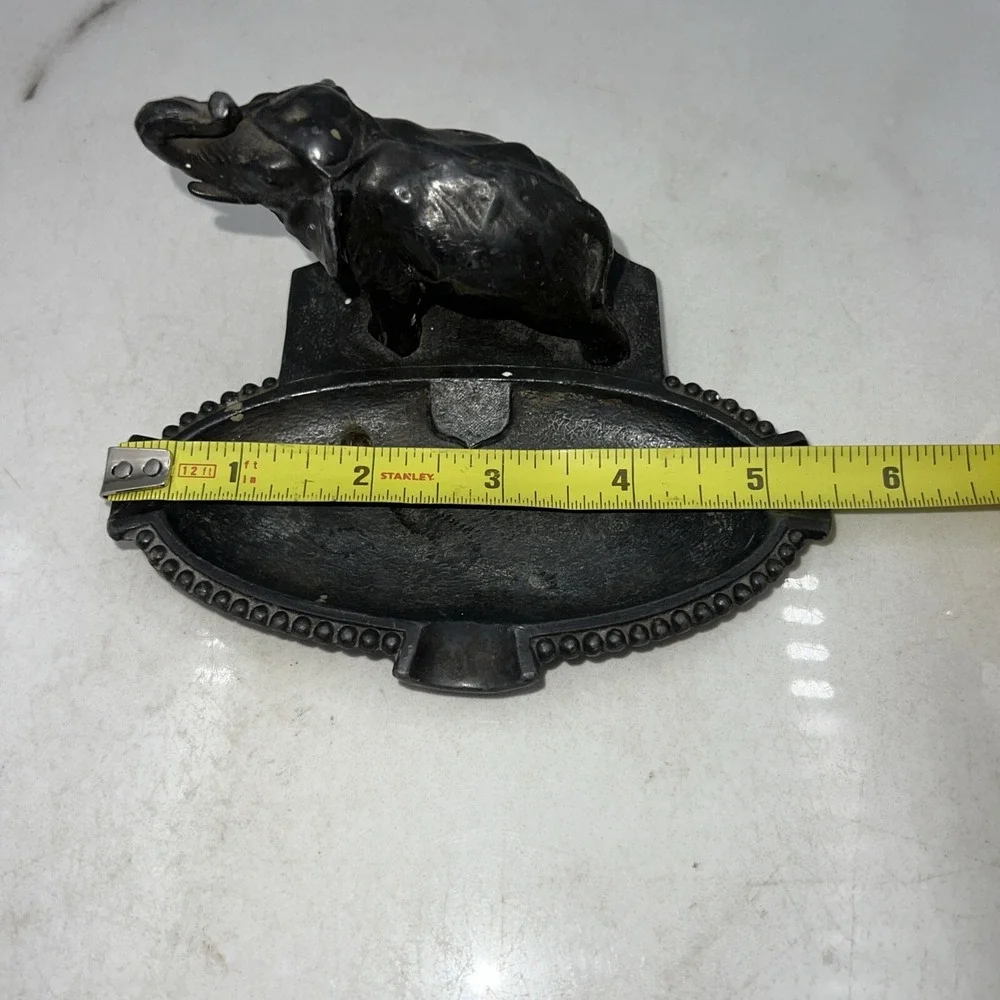VTG Cast Iron Ash Tray Soap Dish Black Metal Elephant Trunk Up